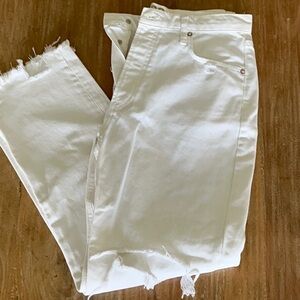 We The Free by Free People White Distressed Straight Leg Jeans